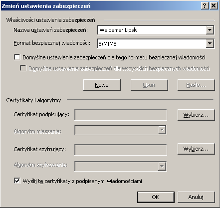 3.3 Dostosowanie MS Outlook 2000 w systemie operacyjnym Win2000 SP2 3.3.1 Certyfikat podpisujący Po uruchomieniu programu MS Outlook 2000: 1. Z menu Narzędzia wybierz opcję Opcje. 2. W otwartym oknie wybierz zakładkę Zabezpieczenia.