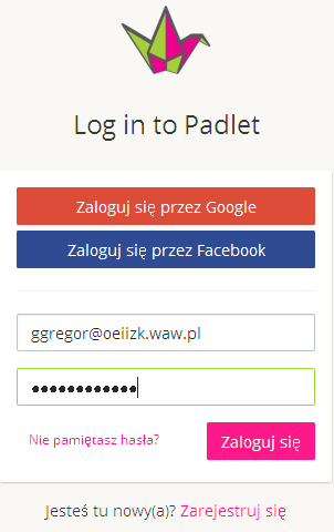 Jeżeli ktoś posiada konto na Google lub Facebooku, to może zalogować się poprzez te konta. W przeciwnym wypadku trzeba podać nazwę użytkownika i hasło.