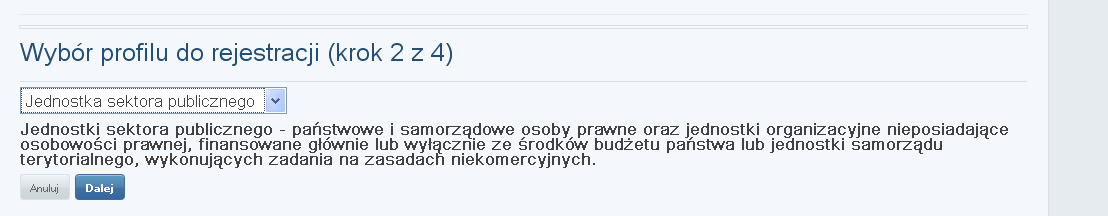 Rysunek 10 Formularz rejestracyjny dla profilu typu Park technologiczny 3.8 