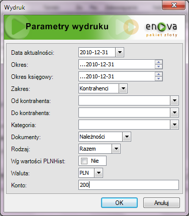 W przypadku rozrachunków w walutach obcych w parametrach wydruku należy zaznaczyd