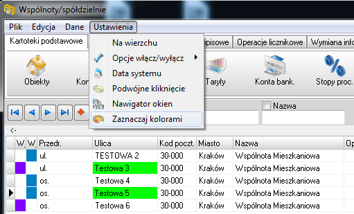 1. Zaznaczanie kolorami wspólnot Dostępna już w wersji 2.0 funkcja związana z zaznaczaniem wierszy w kartotece "obiektów" oraz "kontrahentów" została poszerzona o kartotekę "Wspólnot".