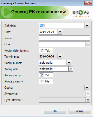 PK rozrachunków Mechanizm PK Rozrachunków umożliwia automatycznie przeksięgowanie rozrachunków dokumentem PK.