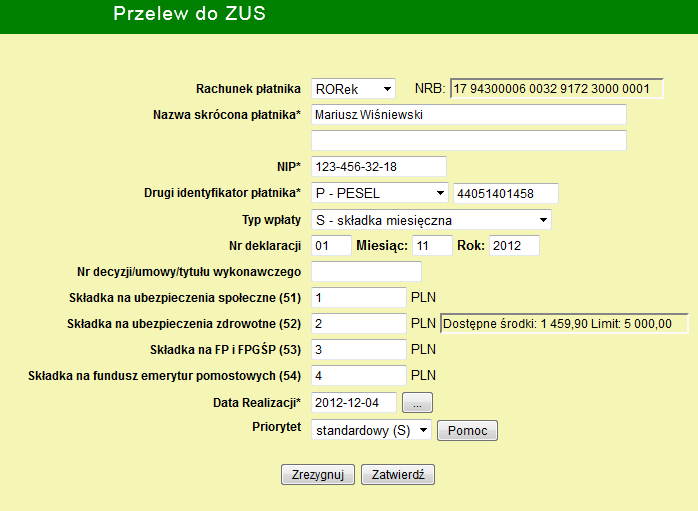 3.10. Przelew do ZUS Po wybraniu opcji Ubezpieczeń Społecznych.