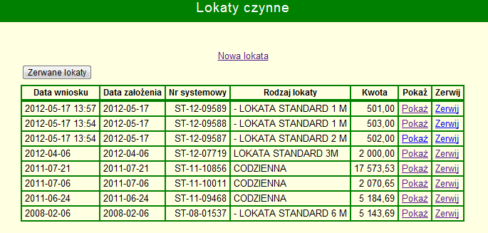 Po wyświetleniu informacji system daje możliwość do: usunięcia zlecenia stałego (po kliknięciu przycisku ), poprawienia danych dla zlecenia stałego (przycisk ), powrót do listy założonych zleceń