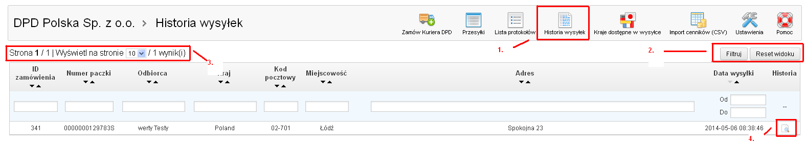 4. Instrukcja użytkownika Lista protokołów Krok 1: Zarządzanie protokołami odbywa się poprzez kliknięcie przycisku #Lista protokołów (1) w menu głównym modułu.