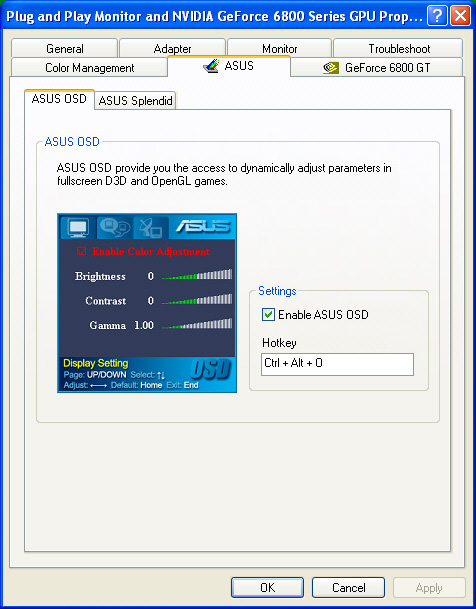 3. Menu ekranowe ASUS (OSD) 3.1 Wstęp Funkcja menu ekranowego OSD ASUS umożliwia dynamiczną regulację parametrów podczas korzystania z pełnoekranowych gier 3D i gier OpenGL. 3.2 Włączanie OSD ASUS Aby uruchomić OSD ASUS: 1.