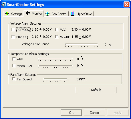 6.5.2 Monitorowanie W celu zmiany ustawień napięcia, temperatury i wentylatora: 1. Kliknij zakładkę Monitor (Monitorowanie) w oknie dialogowym SmartDoctor Settings (Ustawienia SmartDoctor).