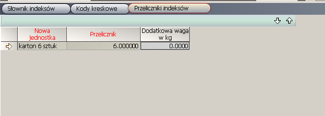 Przeliczniki indeksów tabela pozwalająca na wprowadzenie przeliczników indeksów.