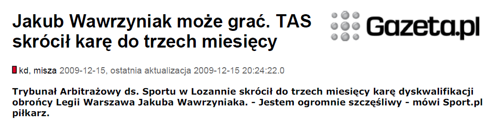 Lista zabroniona WADA uznała, Ŝe związek 4-methyl-2-hexaneamine, mimo Ŝe nie był wymieniany wśród przykładów substancji z grupy stymulantów, spełnia kryteria do uznania go za