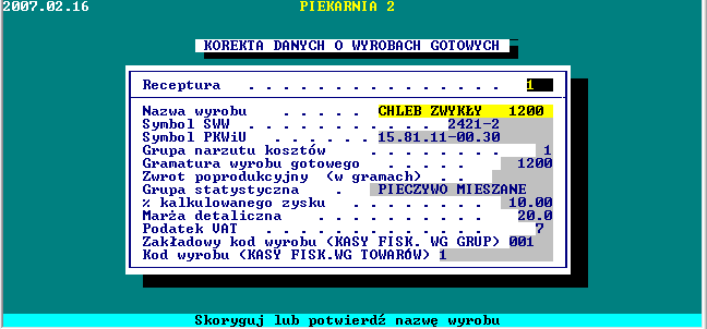 2.3 Dane o wyrobach Akceptując ten punkt istnieje możliwość skorygowania danych o wyrobach. W tabeli z lewej strony wyświetlone są wszystkie wyroby.