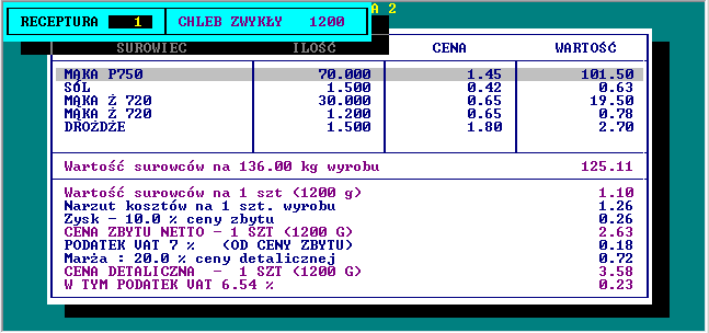 System pozwala kalkulować ceny detaliczne i ceny zbytu. Jeżeli przy rejestracji receptur lub w tabeli wskaźników wpiszemy marżę detaliczną uzyskamy ceny detaliczne, nie wpisując nic - ceny zbytu.