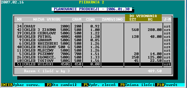 Wydruk zawiera numery, daty dowodów sprzedaży oraz wartość. 5.8 Planowanie produkcji Planowanie produkcji można realizować w kg lub w sztukach. System oczekuje na wpisanie daty produkcji.