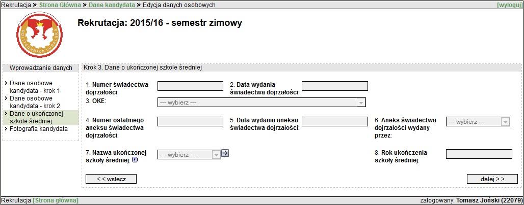 5 Krok 2 - Podaj swoje dane osobowe (wypełnij uważnie wszystkie pola w arkuszu rekrutacji). W razie potrzeby ewentualnego kontaktu z Państwem prosimy podawać nr. tel.