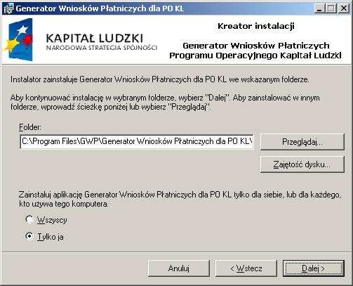 Krok drugi folder instalacji W kolejnym kroku kreatora mamy moŝliwość wybrania folderu, do którego