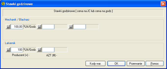 Rysunek 3.18. Wprowadzenie stawek oraz kodów warunkowych Naciśnięcie przycisku w sekcji Stawki godzinowe powoduje pojawienie się ekranu jak na rysunku 3.19.