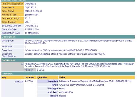 Format sekwencji FASTA >embl DQ423612 DQ423612 Influenza A virus (A/Cygnus olor/astrakhan/ast05-2- 10/2005(H5N1)) polymerase basic protein 1 (PB1) gene, complete cds.