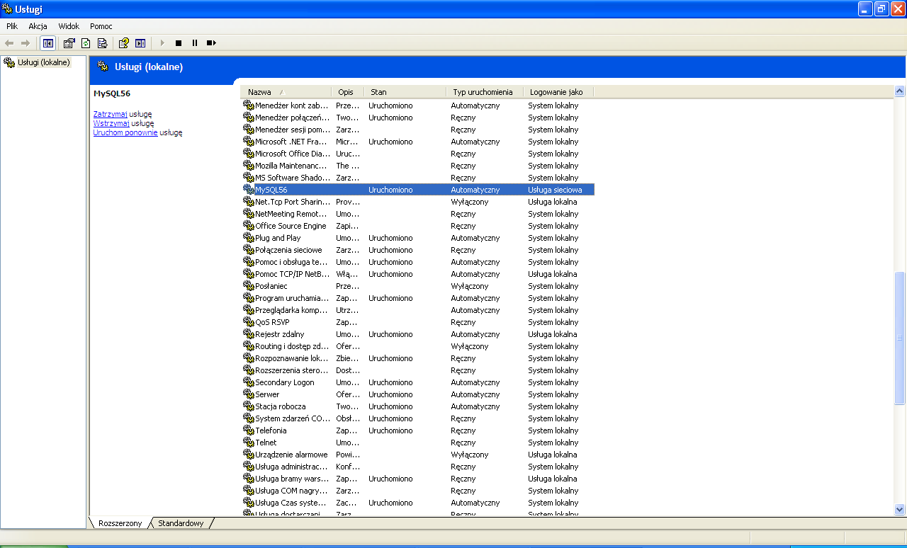Jeżeli zalogujesz się do serwera (wynik poprawnego logowania poniżej) to Twój serwer został poprawnie zainstalowany. Zatrzymywanie, restart, uruchamianie serwera MySQL w systemie Windows.