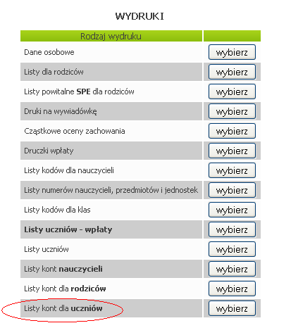 1.2 DRUKOWANIE LOGINÓW I HASEŁ DLA UCZNIÓW Aby
