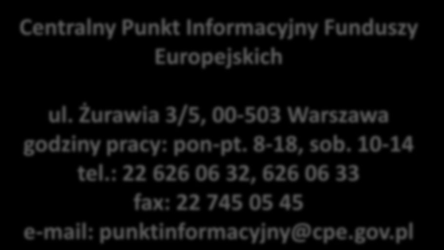 PUNKTY INFORMACYJNE WWW.FUNDUSZEEUROPEJSKIE.GOV.