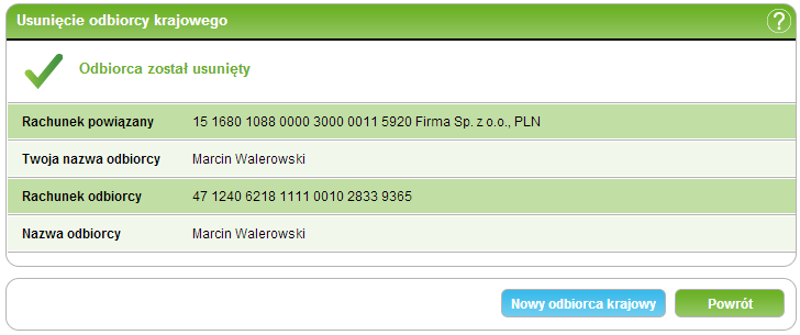 4. PłatnościIndeks 70/226227 Jeżeli chcesz : powrócić do listy zdefiniowanych odbiorców płatności, naciśnij przycisk Powrót (patrz: Odbiorcy). 4.1.