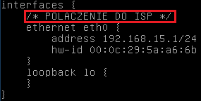 commit Po zmianie ustawień konfiguracja wygląda następująco: Aby sprawdzić wszystkie zmiany wprowadzone od ostatniej zapisanej konfiguracji należy skorzystać z polecenia compare.