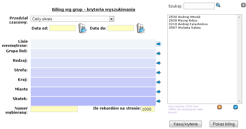 System taryfikacyjny IBB firmy Intelix Sp. z.. nwe funkcje systemu Rysunek 4. Kryteria wyszukiwania filtrwania danych Większść kryteriów mżna wybrać z listy.