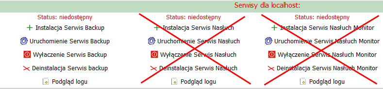 Log działania opcje pozwalające przeglądać logi działania (klienta i serwera) oraz zebraną bazę informacji w zakresie wolnego miejsca, 5.