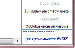 Ustawienia opcji winny być przeprowadzone wyłącznie przez pracowników serwisu. W celu odblokowania opcji należy wybrać: Odblokuj opcje serwisowe podać hasło serwisowe i nacisnąć Enter 2.