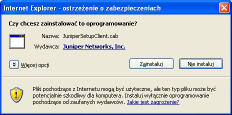 Rysunek 2 - Komunikat o konieczności zainstalowania dodatku Jeśli logowanie przebiegło prawidłowo w oknie przeglądarki na górze strony pojawi się komunikat o konieczności zainstalowania dodatku