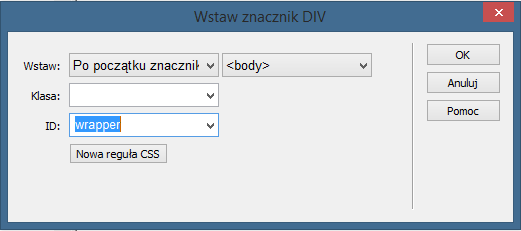 Kolejnym naszym krokiem będzie zbudowanie pojemnika głównego (kontenera głównego) makiety, w którym pojawią się wszystkie jej elementy czyli cała struktura naszej strony WWW.