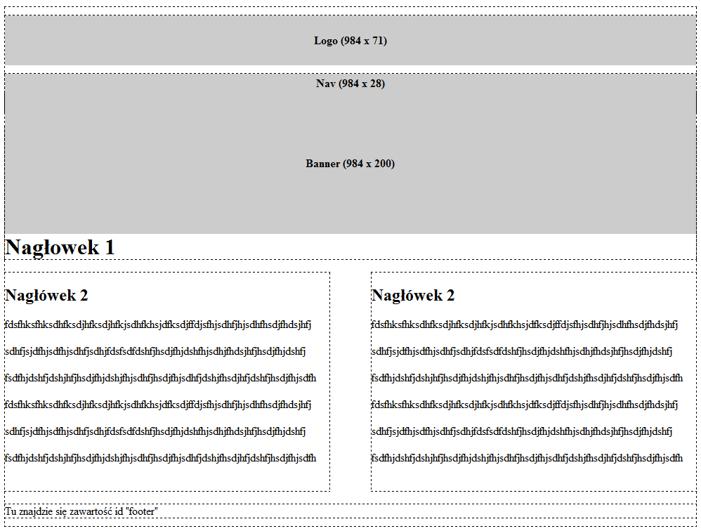 5. Zaznaczamy tekst zastępczy Tu znajdzie się zawartość id "leftcolumn" i wpisujemy słowo Nagłówek 2. Formatujemy go jako Nagłówek 2.