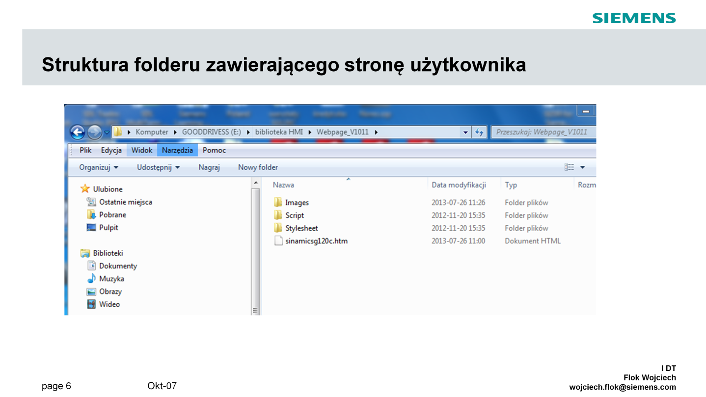 W folderze zawierającym stronę użytkownika znajdziemy: - Stronę startową sinamicsg120c.