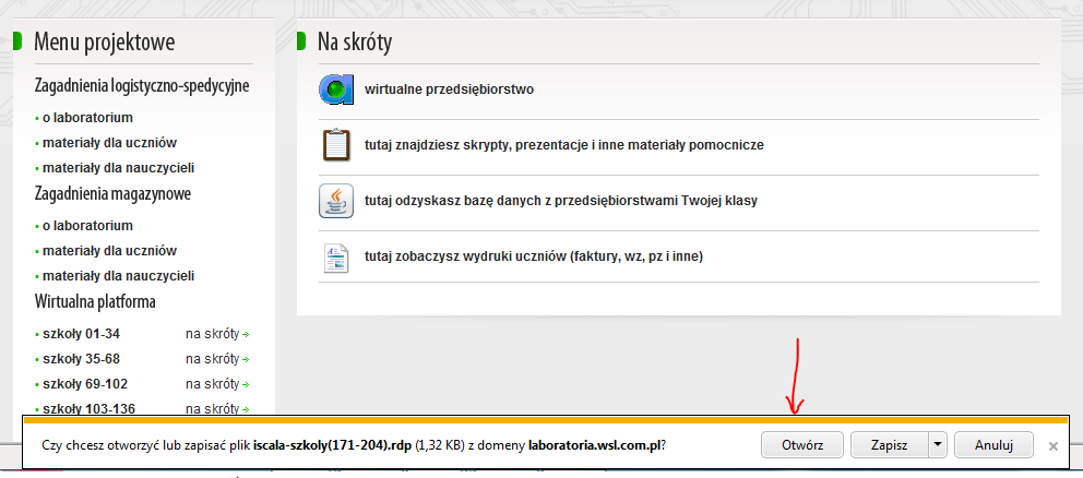 S t r o n a 11 Rycin 8c Lista programów w linku na skróty. Po kliknięciu na określony element (ikonkę) na dole pojawi się pytanie co zrobid wybieramy opcję otwórz - rycina 8d.