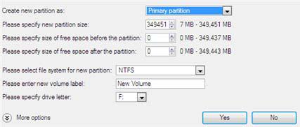 Partition. 6. Określ parametry przyszłej partycji.