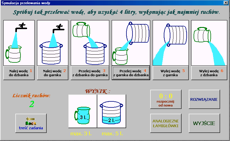 Rys. 1.3. Przykład formularza okna dialogowego Symulacja przelewania wody. Źródło: J.