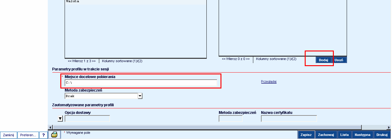 Przygotowanie do eksportu danych składa się z dwóch kroków: Tworzenie profilu.