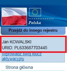 S t r o n a 11 Po zatwierdzeniu danych powinien pojawić się komunikat z potwierdzeniem rejestracji i nadanym identyfikatorem URID.