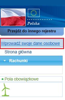 S t r o n a 9 ROZDZIAŁ II 2 Wprowadzenie danych użytkownika do Rejestru Unii Po pełnej rejestracji w systemie ECAS można przystąpić do pierwszego logowania do Rejestru Unii używając zarejestrowanego