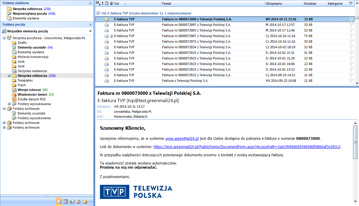 1. Informacje ogólne W celu przesyłania faktur drogą elektroniczną TVP korzysta z systemu GreenMail24.pl, dedykowanego do dystrybucji dokumentów w formie elektronicznej.