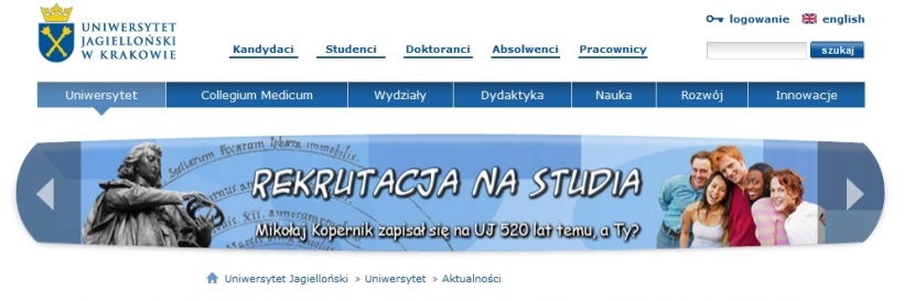 Uniwersytet Jagielloński Uniwersytet Jagielloński jako jedna z pierwszych uczelni, która zdecydowała o wykorzystaniu systemu epuap w procesie rekrutacji na studia. Od czerwca 2011 r.