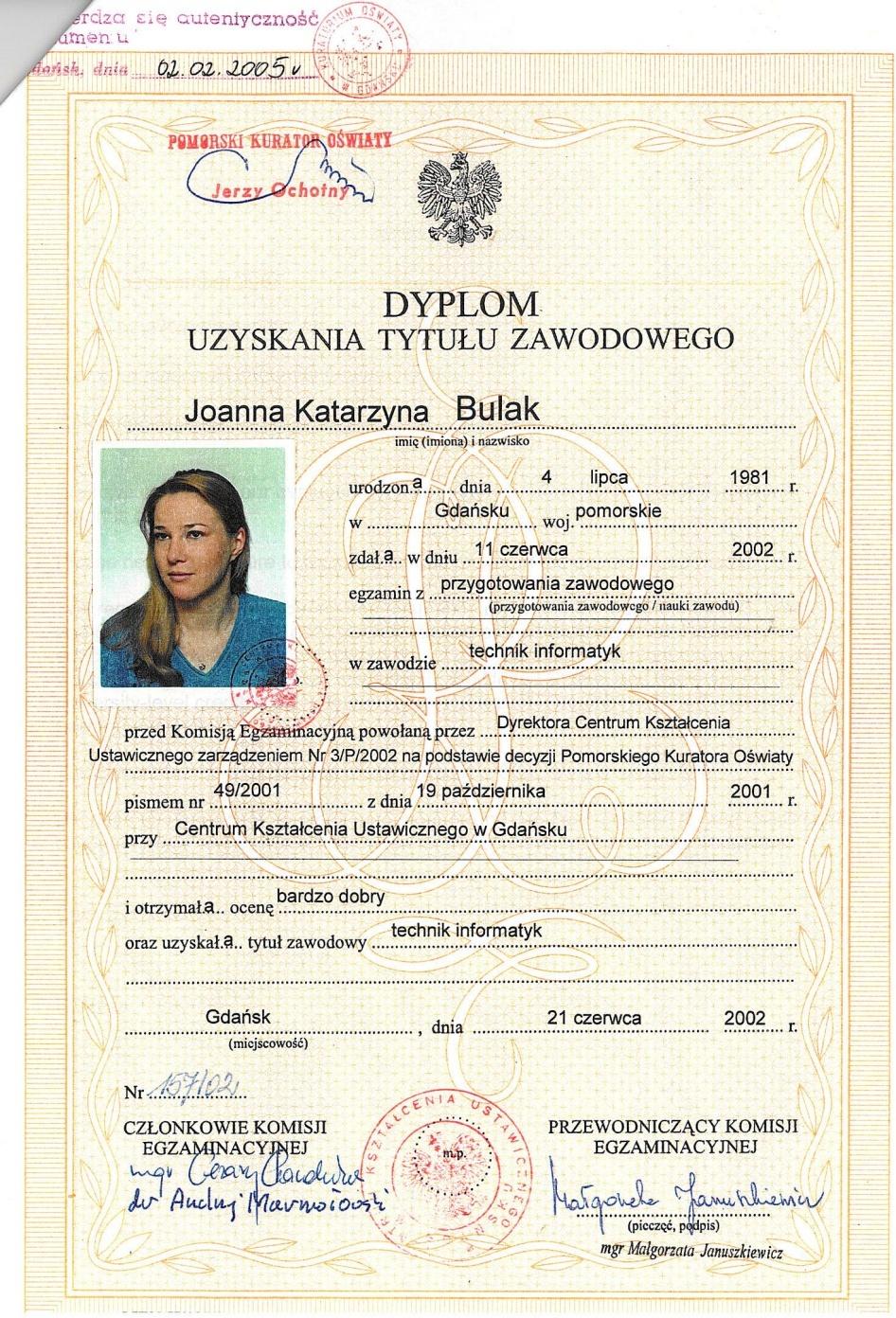 Diploma of Completion of a Post-Lyceal School