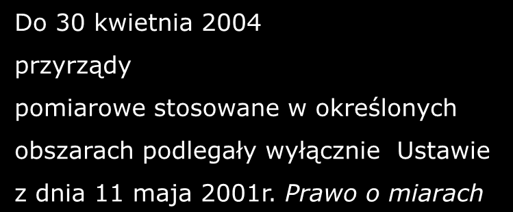 Metrologia prawna Stan prawny do 30 kwietnia 2004 Do 30 kwietnia 2004 przyrządy pomiarowe