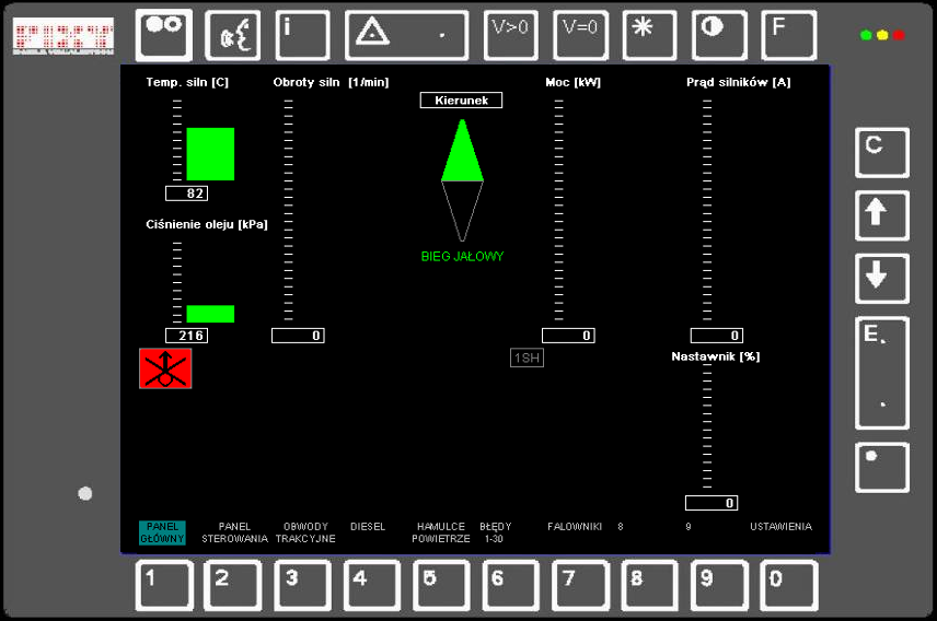 Diagnostyka lokomotywy na panelu operatorskim Główne informacje na PIXY: