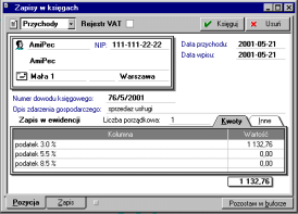 Wprowadzanie danych 101 W zakładce Inne ramki Rejestr VAT można wybrać z opuszczanych list odpowiednio Rodzaj i Katalog kartoteki rejestru VAT, w których powinien być umieszczony wprowadzany dokument