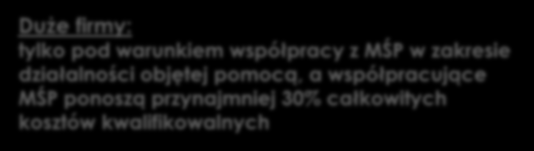 MŚP w zakresie działalności objętej pomocą, a współpracujące MŚP ponoszą przynajmniej 30%