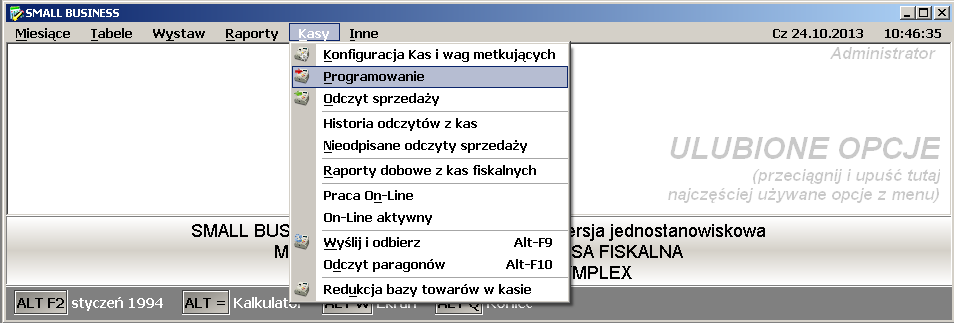 3. Programowanie bazy towarowej w kasie. Po skonfigurowaniu współpracy kasy i programu Small Business można rozpocząć programowanie bazy towarowej w kasie.