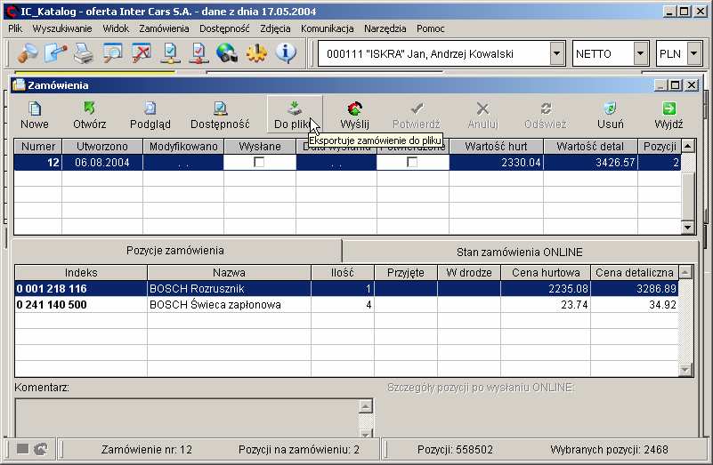 Plik zamówienia w analogiczny sposób moŝna pobrać takŝe do Kosztorysu. W kaŝdym z przypadków Integra daje moŝliwość wydrukowania pobranego zamówienia.