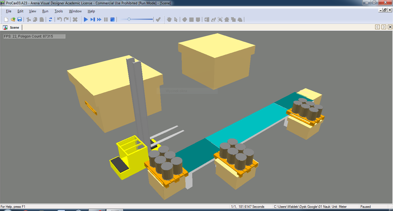 transportowego. Na rysunku 6 przedstawiono opracowaną wizualizację 3D opisanego wyżej systemu produkcyjnego. Rys.5 Program Visual Designer do tworzenia animacji 3D 5. PODSUMOWANIE Rys.
