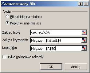 3. Na ekranie pojawi się okno dialogowe Zaawansowany filtr.