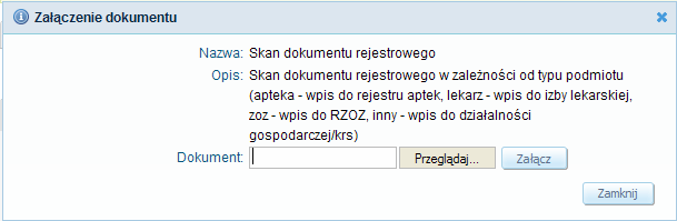 Dla przykładu Ubezpieczyciel może wymagać załączenia zeskanowanego dokumentu rejestrowego i wypełnienia ankiety (do której przygotowano i zamieszczono odpowiedni szablon). Rysunek 20.